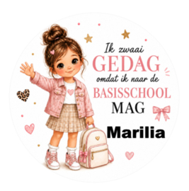 Meisje traktatiesticker met naam | Ik zwaai gedag