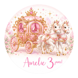 Prinsessen traktatiesticker met naam | Magische koets