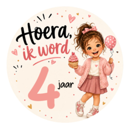 Traktatiesticker met leeftijd voor meisjes | Meisje met cupcake