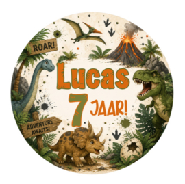 Dinosaurus traktatiesticker met naam