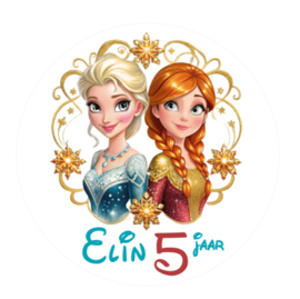 Frozen traktatiesticker met naam  | Elsa en Anna