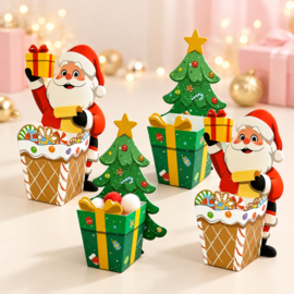 Kerst traktatiedoosjes met kerstman en kerstboom