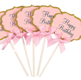 Cupcakeprikker | Happy Birthday roze