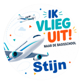 Vliegtuig traktatiesticker met naam | Ik vlieg uit