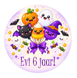 Halloween traktatiesticker met naam | Ballonnen