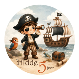Piraten traktatiesticker met naam en leeftijd | Schattenzoeker