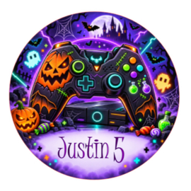 Halloween gamer traktatiesticker met naam