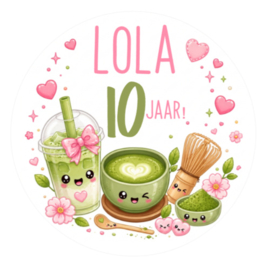 Matcha traktatiesticker met naam 
