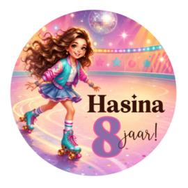 Rollerskate traktatiesticker met naam | Disco girl