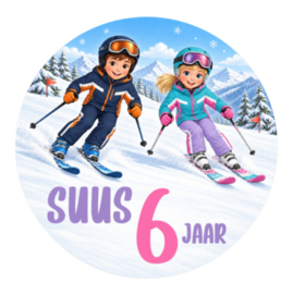 Skiën traktatiesticker met naam | Wintersport