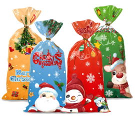 Kerst uitdeelzakjes | 4 assorti | 27.5 x 13 cm