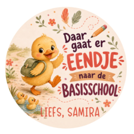 Eendje traktatiesticker met naam | Daar gaat er eendje