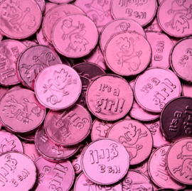 Geboorte chocolade munten | Roze / Blauw