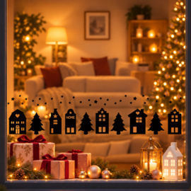 Herbruikbare Raamstickers | Kerststraatje | Kleine huisjes