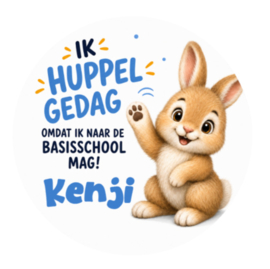 Konijn traktatiesticker met naam | Ik huppel gedag