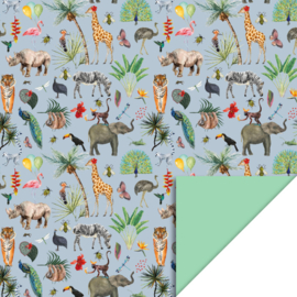 Rol inpakpapier | Jungle dieren lichtblauw | 3 meter