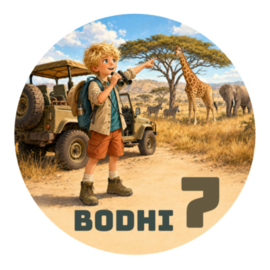 Safari traktatiesticker met naam | Avontuur