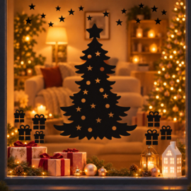 Herbruikbare Raamstickers  | Kerstboom | Met Cadeautjes
