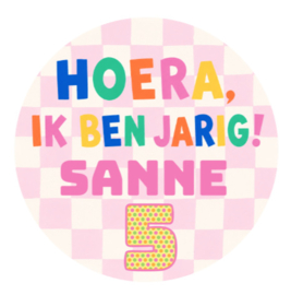 Verjaardagsticker voor meisjes met naam | Roze blokken