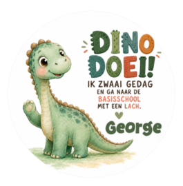 Dino traktatiesticker met naam | Ik zwaai gedag
