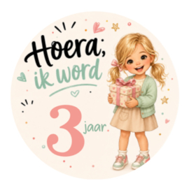 Traktatiesticker met leeftijd voor meisjes | Meisje met cadeau