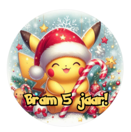 Pikachu kerst traktatiesticker met naam
