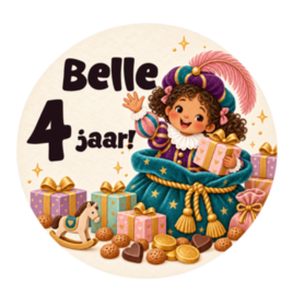 Meisjespiet traktatiesticker in cadeauzak met naam