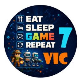 Gamer traktatiesticker met naam en leeftijd | Eat Sleep Game Repeat
