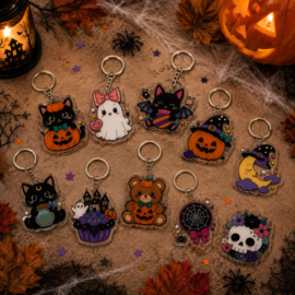 Halloween sleutelhanger | Spookjes, pompoenen en zwarte katten