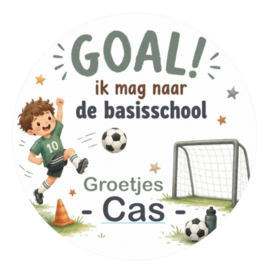 Voetbal traktatiesticker met naam | Goal, ik mag naar de basisschool
