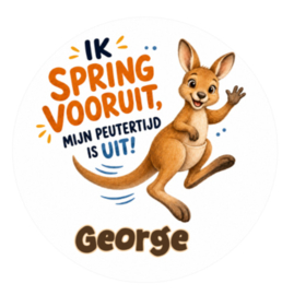 Kangoeroe traktatiesticker met naam | Ik spring vooruit