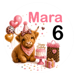 Highland Cow traktatiesticker met naam en leeftijd – Birthday Besties Bonnie