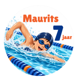 Wedstrijdzwemmen traktatiesticker met naam