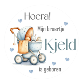 Traktatie stickers met naam | Broertje | Kinderwagen