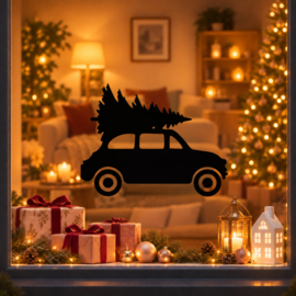 Herbruikbare Raamsticker | Auto met kerstboom
