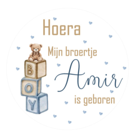 Traktatie stickers met naam | Broertje | Boy