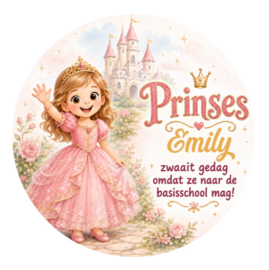 Prinsessen traktatiesticker met naam | Naar de basisschool
