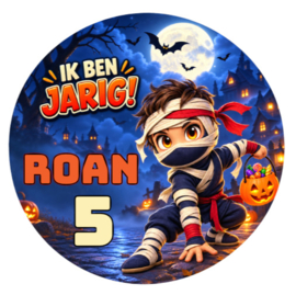 Halloween traktatiesticker met naam | Ninja