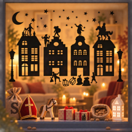 Herbruikbare Raamstickers | Compleet straatje | Met gratis kerst set