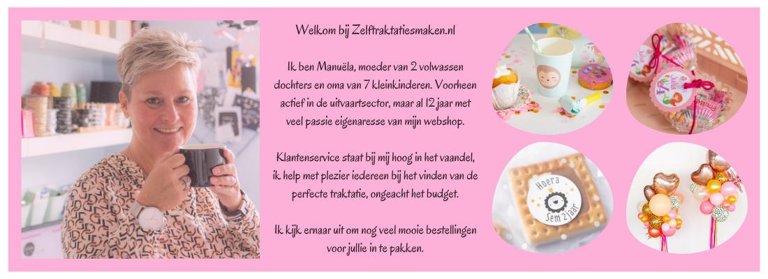 Welkom bij zelftraktatiesmaken.nl, de specialist in traktaties voor kinderen van 0 tot 12 jaar.
