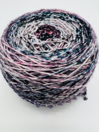 Sock blank - roze met donkergroen/blauw en paarse spikkels op bol…