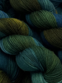 Dark teals & ochre...