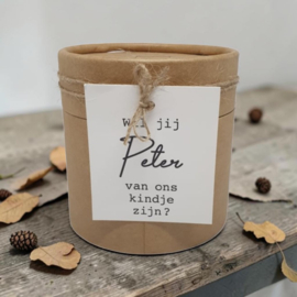 Beton kaars *Wil jij peter van ons kindje zijn?*