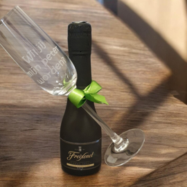 Champagne glas met bubbels *Wil jij mijn peter worden?*