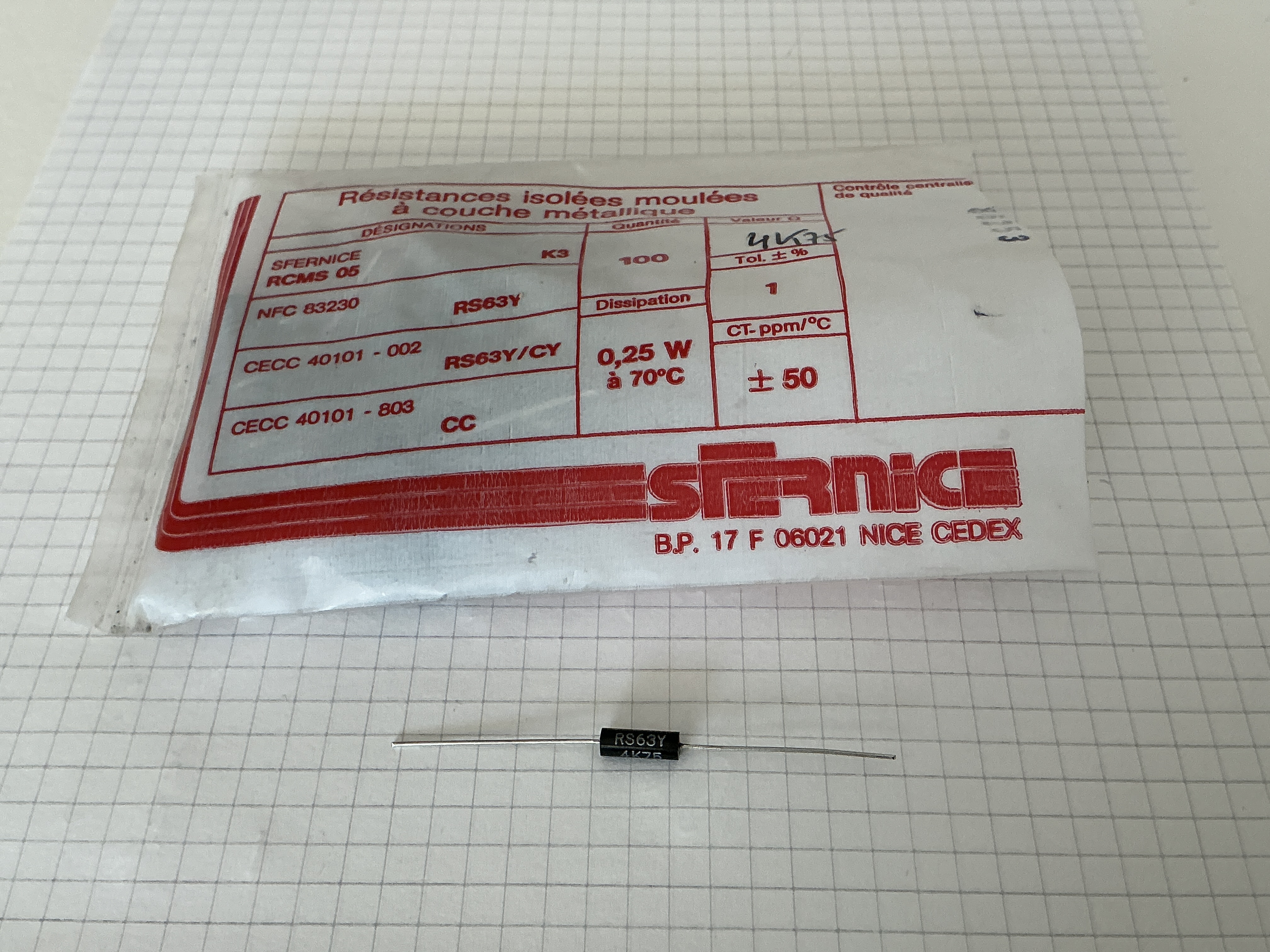 Sfernice RS63Y 4K75  weerstand 0,25W 1% mil spec 4k7