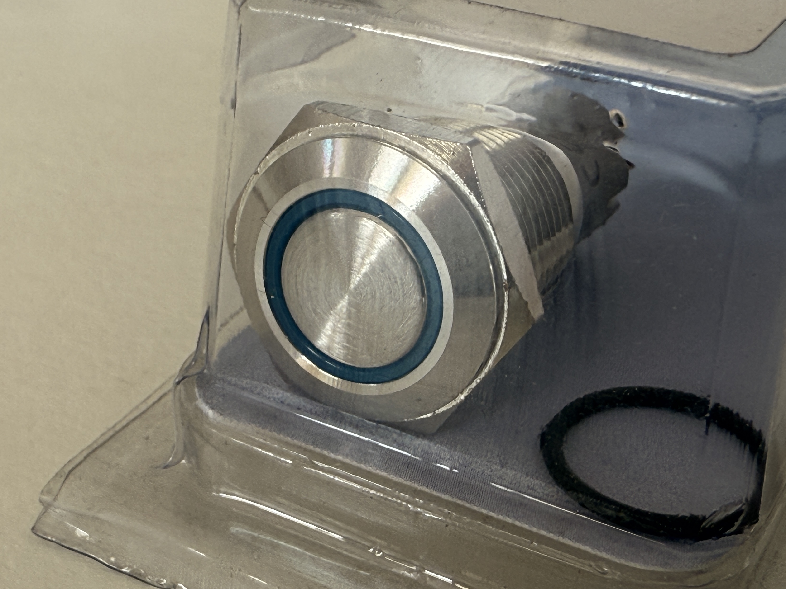 Allpa RVS Ring LED drukschakelaar 24V boorgat Ø16mm blue LED