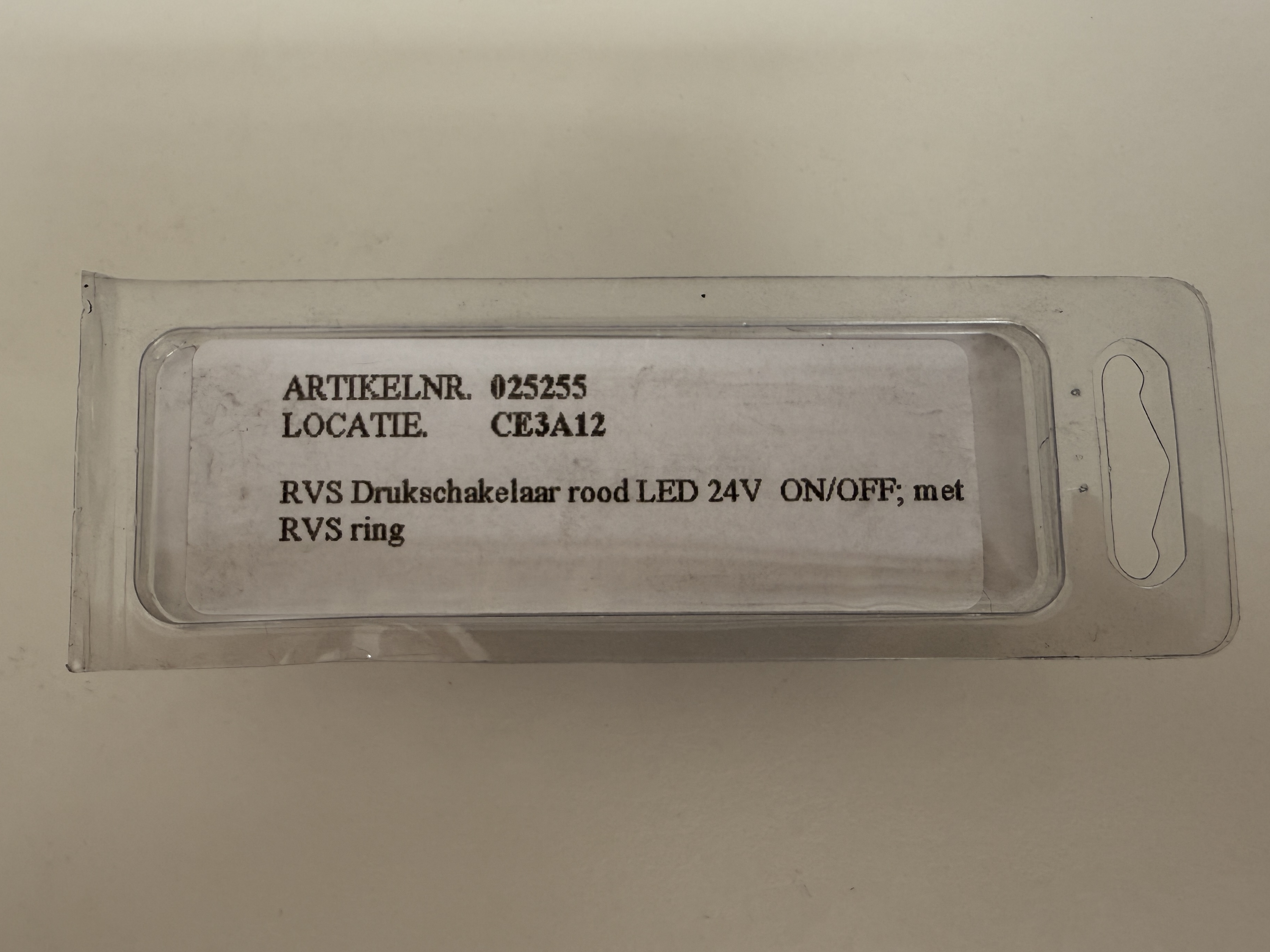 Allpa RVS Ring LED drukschakelaar (ON) / OFF 24V boorgat Ø16mm inbouwdiepte 36mm rood LED Nieuw in de doos
