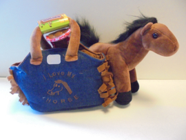 Toy Toys pluche I love my horse in tas blauw 24 cm prijs per stuk