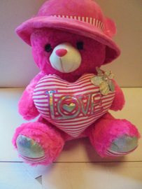 pluche beer love donker roze 55 cm prijs per stuk