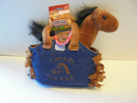 Toy Toys pluche I love my horse in tas blauw 24 cm prijs per stuk